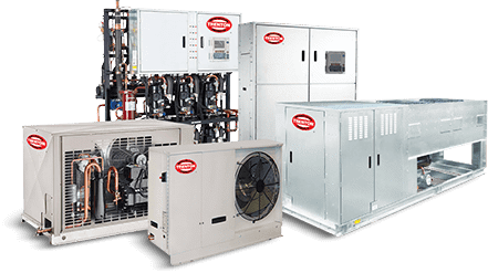 Commercial HVAC units with the company logo